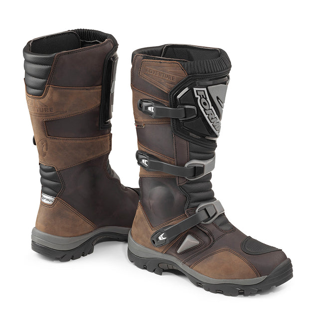 Forma Adventure dry motorcycle boots, brown adv touring riding waterproof main home usa global footwear comfort hiking safety tech high best quality fitment leather 